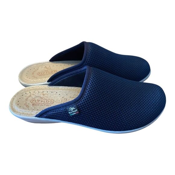 Fly Flot Anti-Shock Slip On Shoes Navy Blue Mesh Mules Cozy Comfy Lightweight - Picture 1 of 9